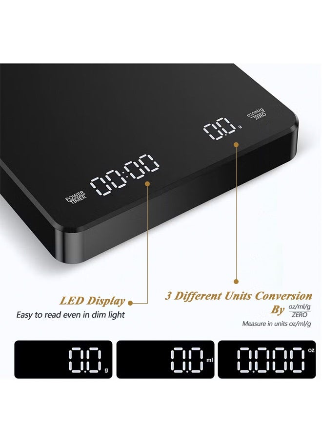 BASILKIT Digital Kitchen Scale Rechargeable， Coffee Scale with Timer - Digital Multifunction Weighing Scale with 3kg/0.1g High Precision - Pour Over Drip - Espresso Scale with Bright LCD Display,with Silicone Non-slip Pad,Black - Image 5